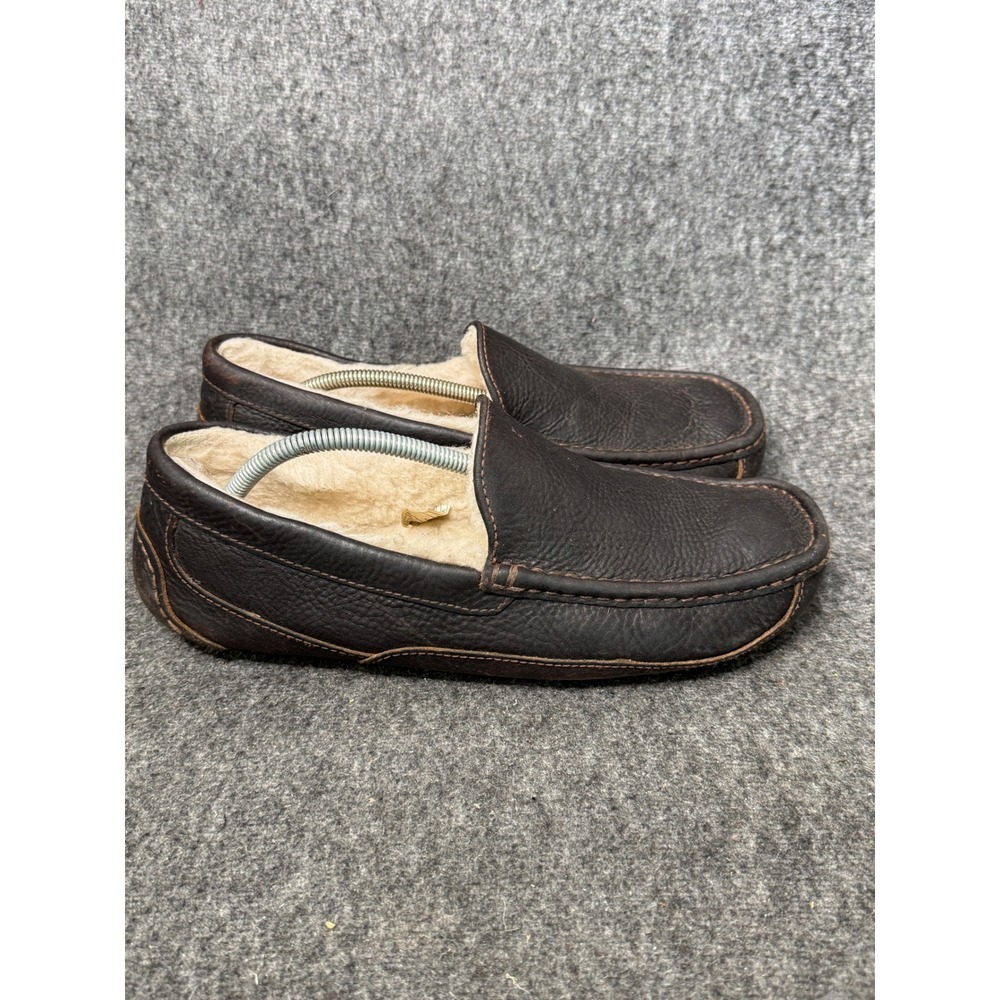 UGG Ascot Leather Slippers Mens 11 Espresso Brown Moccasins 5379